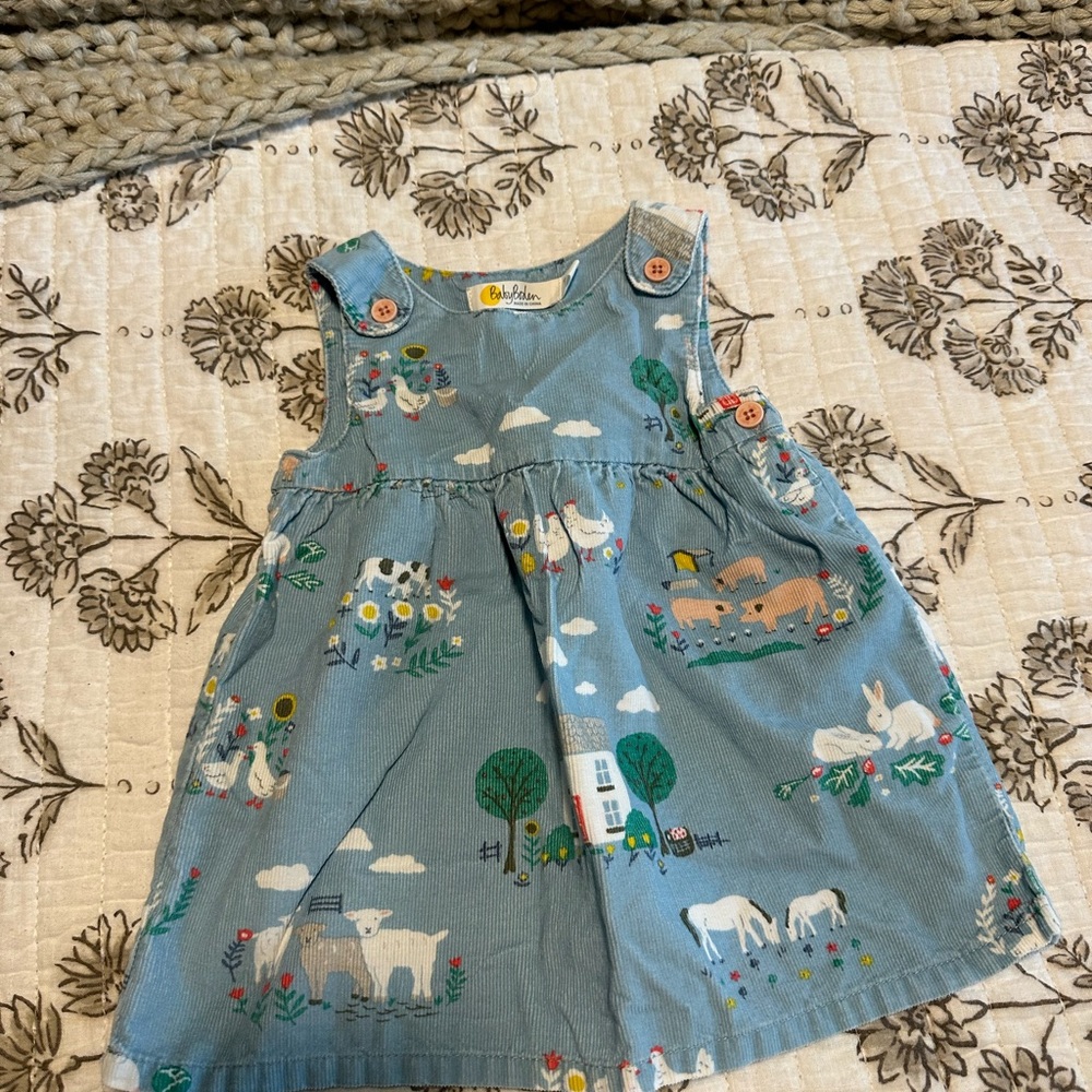 Baby Boden Blue Dress with Farm Print